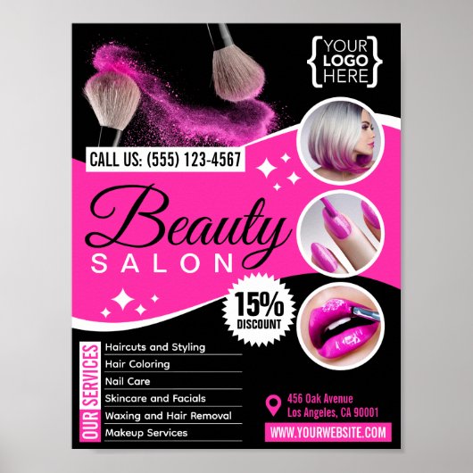 ダウンロード用に設計された白黒美しいサロン ポスター (正面)