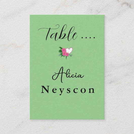 ダウンロード結婚可能なハートと花の緑 プレイスカード (正面)