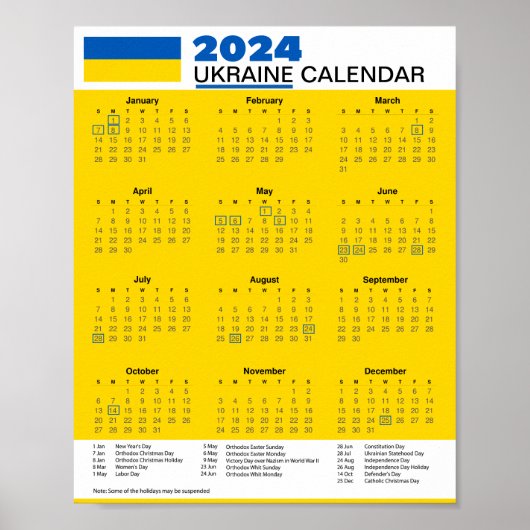 ダウンロード2024 Ukraineカレンダー$5.95 PDFまたは ポスター (正面)