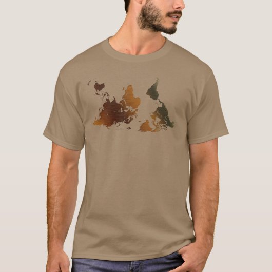 ダウン上下逆さおもしろいの世界地図Tシャツ Tシャツ (正面)