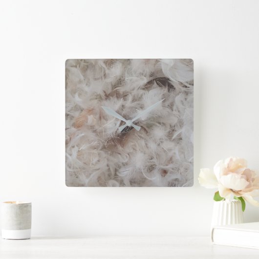 ダウン慰め鳥の羽の写真エレガント スクエア壁時計 (ホーム)