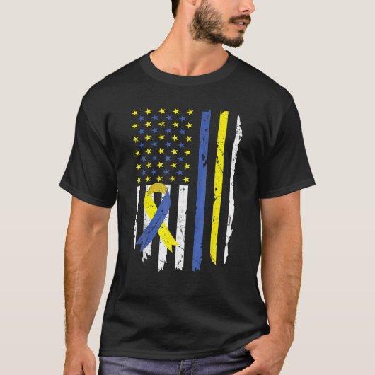 ダウン症候群動揺して認識度USAアメリカンFl Tシャツ (正面)