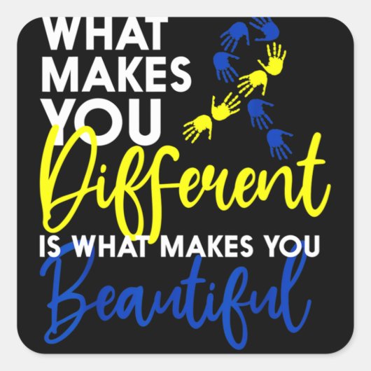 ダウン症候群日認識度ハート蝶 スクエアシール (正面)