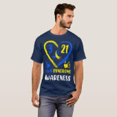 ダウン症候群認識度ハートブルーイエローカラー Tシャツ (正面フル)