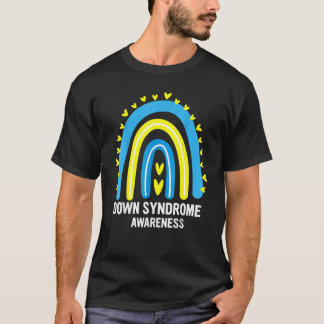 ダウン症候群認識度ピースラブT21イエローブルー Tシャツ