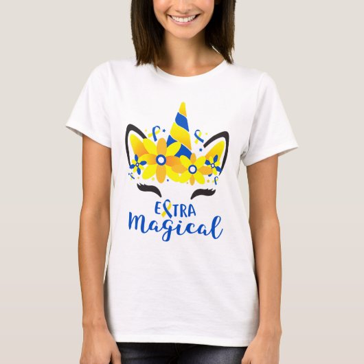 ダウン症候群認識度ユニコーンガールママエキストラマグ Tシャツ (正面)