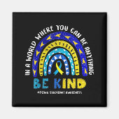 ダウン症候群認識度リボンボーホレインボーイエロー マグネット (正面)