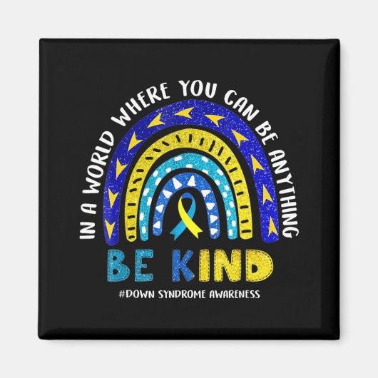 ダウン症候群認識度リボンボーホレインボーイエロー マグネット (正面)