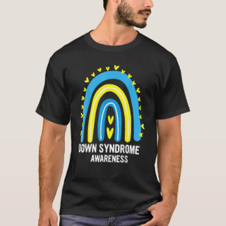 ダウン症候群認識度レインボーT21イエローブルーリ Tシャツ