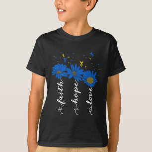 ダウン症候群認識度信仰希望ラブヒマワリ Tシャツ