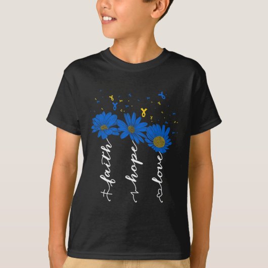 ダウン症候群認識度信仰希望ラブヒマワリ Tシャツ (正面)
