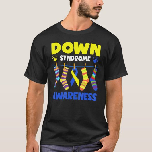 ダウン症候群青と黄色の手 Tシャツ (正面)