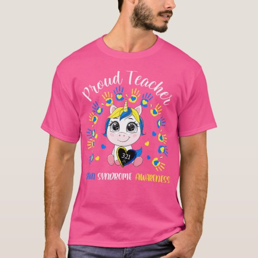 ダウン症啓発ブルーユニコーンの自慢の先生 Tシャツ (正面)