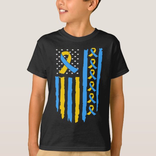 ダウン症認知 アメリカ国旗 父 母 Tシャツ (正面)
