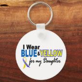 ダウン症I衣服ブルー&イエロー私の娘 キーホルダー (正面)