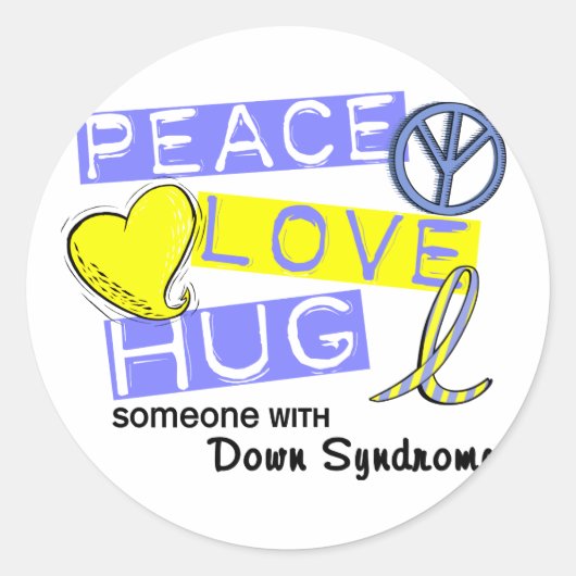 ダウン症Tシャツで人を抱き締める平和 ラウンドシール (正面)
