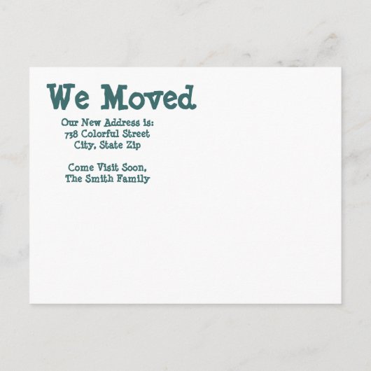 ダウン走ハウス私たちはアドレスのカードの変更を移動 案内ポストカード (裏面)