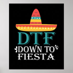 ダウンFiesta DTF - おもしろい Cinco De Mayo ポスター