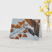 ダウンWoodpecker – グリーティ空白のングカード カード (黄色い花)