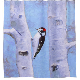 ダウンWoodpecker's 絵画 - Bird Artオリジナル シャワーカーテン