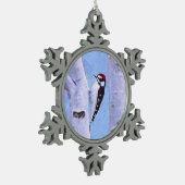 ダウンWoodpecker's 絵画 - Bird Artオリジナル スノーフレークピューターオーナメント (左)