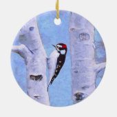ダウンWoodpecker's 絵画 - Bird Artオリジナル セラミックオーナメント (裏面)