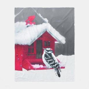 ダウンWoodpecker's 絵画 - Bird Artオリジナル フリースブランケット