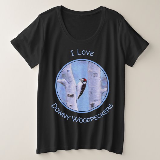 ダウンWoodpecker's 絵画 - Bird Artオリジナル プラスサイズTシャツ (デザイン正面)
