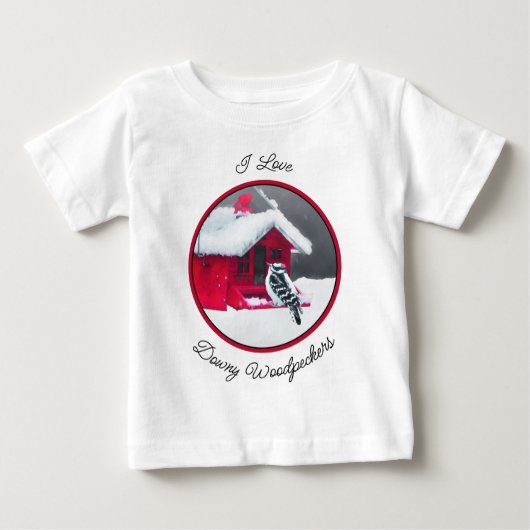 ダウンWoodpecker's 絵画 - Bird Artオリジナル ベビーTシャツ (正面)