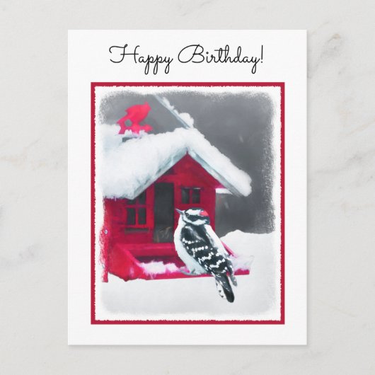 ダウンWoodpecker's 絵画 - Bird Artオリジナル ポストカード (正面)