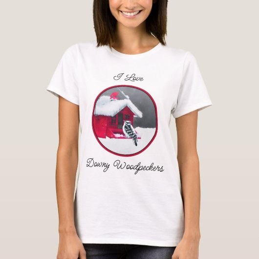 ダウンWoodpecker's 絵画 - Bird Artオリジナル Tシャツ (正面)