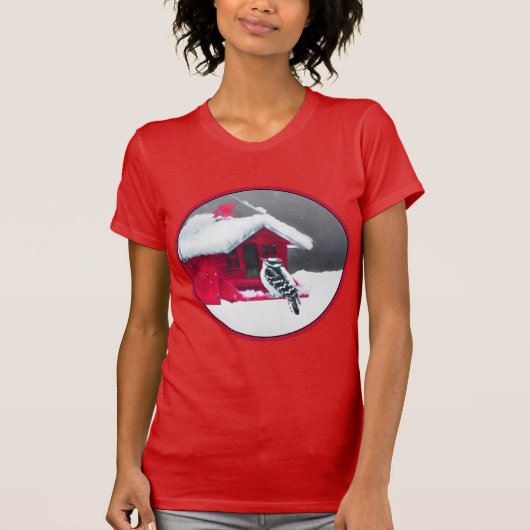 ダウンWoodpecker's 絵画 - Bird Artオリジナル Tシャツ (正面)