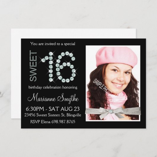 ダガーリーイきらきら光るヤモンドと銀のグリッタースイート16 招待状 (正面/裏面)