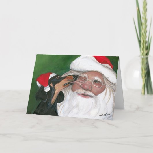 ダクシュントのキスでサンタドッグアートグリーティングカード カード (正面)