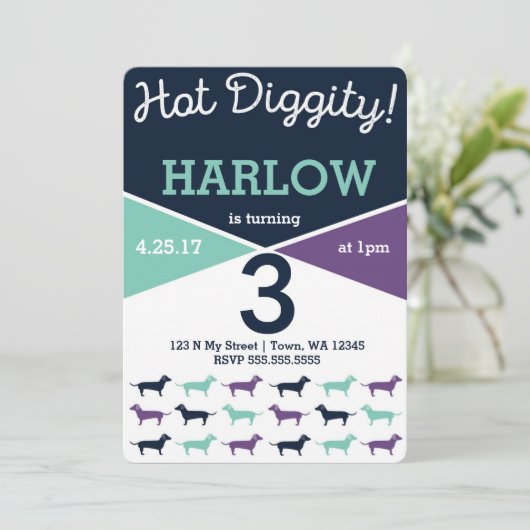 ダクシュントアカウィーナードッグ誕生日招待状 招待状 (スタンド正面)