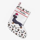 ダクシュントドッグクリスマス、カスタムドッグネーム スモールクリスマスストッキング (正面 (吊り時))
