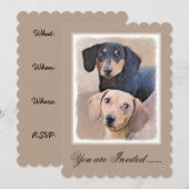 ダクシュント（スムース）絵画ズ-オリジナルドッグアート 招待状 (正面/裏面)