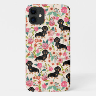 ダクシュント·花模様ズ·ドッグ·ブラック·アンド·タン iPhone 11 ケース