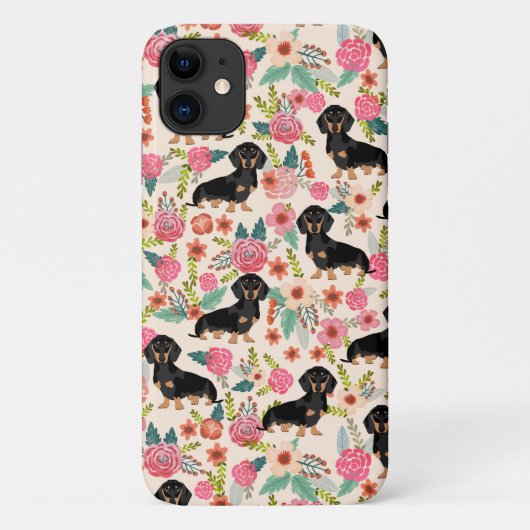 ダクシュント·花模様ズ·ドッグ·ブラック·アンド·タン Case-Mate iPhoneケース (裏面)