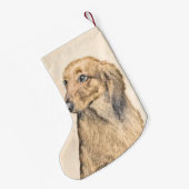 ダクシュント（長毛）絵画の – オリジナル犬芸術 スモールクリスマスストッキング (裏面 (吊り時))