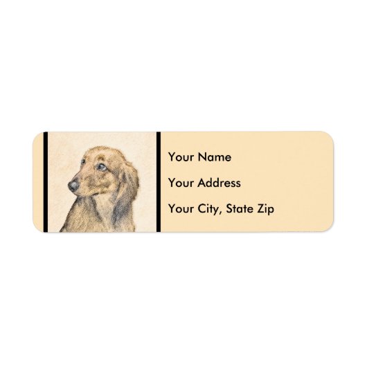 ダクシュント（長髪）絵画のオリジナル·ドッグ·アート ラベル (正面)