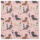 ダクシュンド犬のワイン愛好家ピンク ファブリック (見本)