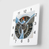 ダグラスDC-3の航空機。 プロペラ スクエア壁時計 (傾斜)