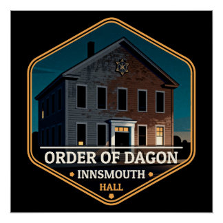 ダゴン教団のオーダー Innsmouth ヴィンテージ トラベル バッジ ポスター