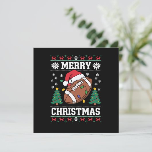 ダサいクリスマススウェター風サンタアメリカンフットボール 招待状 (スタンド正面)