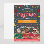 ダサいクリスマススウェーター ホリデーパーティ 楽しいコンテスト 招待状 (正面/裏面)