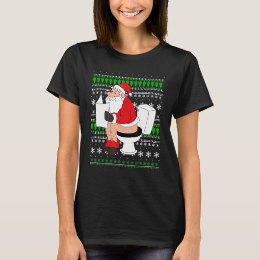 ダサいサンタのトイレ 面白いクリスマス Tシャツ (正面)
