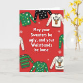 ダサいセーターとゆるいウエスト おもしろいクリスマス カード (黄色い花)