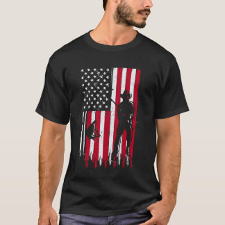 ダサかっこいいアメリカ国旗 フィッシング 愛国漁師 Tシャツ