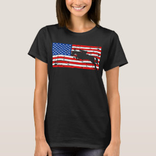 ダサかっこいいアメリカ国旗 馬術 馬 ジョッキー Tシャツ